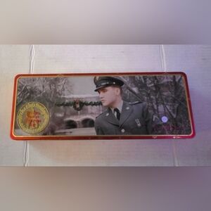 Vintage Russell Stover Elvis Presley Christmas Tin Container w/Hinged Lid 2000